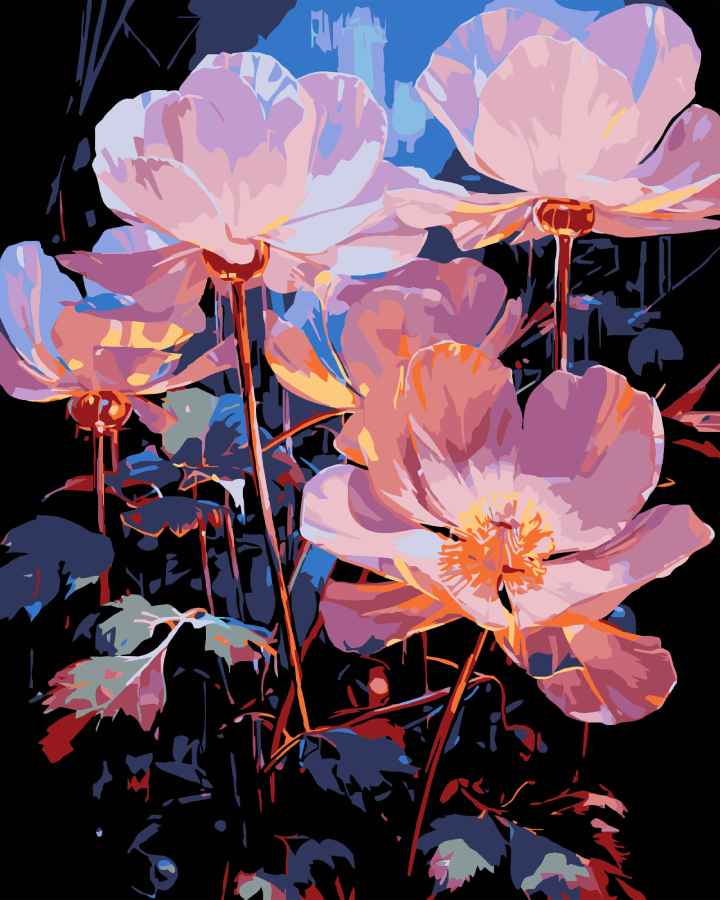 Картина за номерами Strateg Нічні квіти на чорному фоні 40х50 см (AH1224-17)