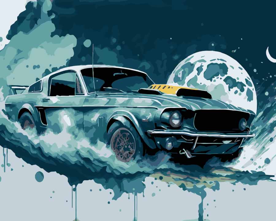 Картина за номерами Strateg Нічний мустанг на чорному фоні 40х50 см (AH1227-15)