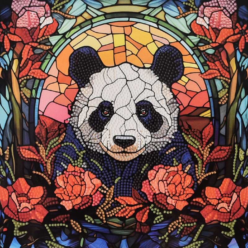 Алмазний живопис Strateg Панда серед троянд 30х30 см (DEEX16305)