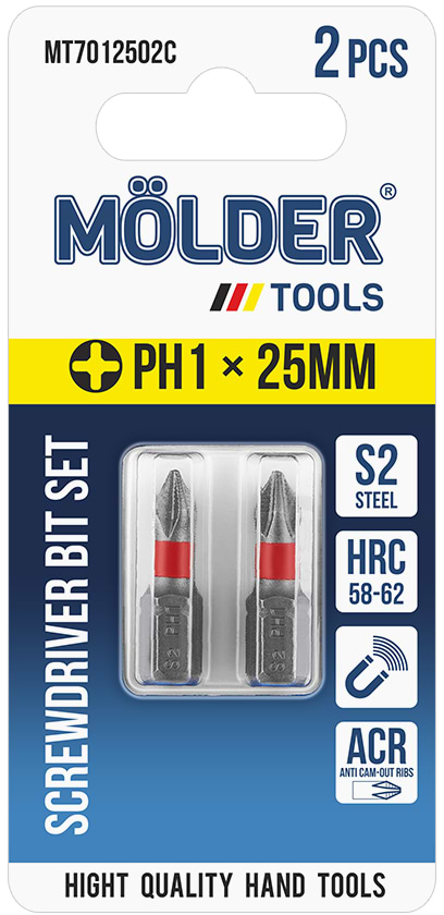 Біта для викрутки Molder PH1x25 мм 2 шт. (MT7012502C)