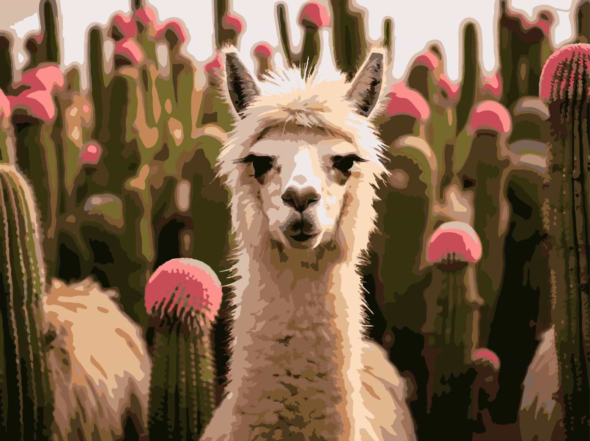 Картина за номерами Strateg Альпака серед квітів 30х40 (SS-1265)