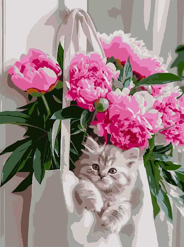 Фото - Картина по номерам Strateg Кот с пионами 30х40 (SS-1275) Фото - Картина по номерам Strateg Кот с пионами 30х40 (SS-1275)