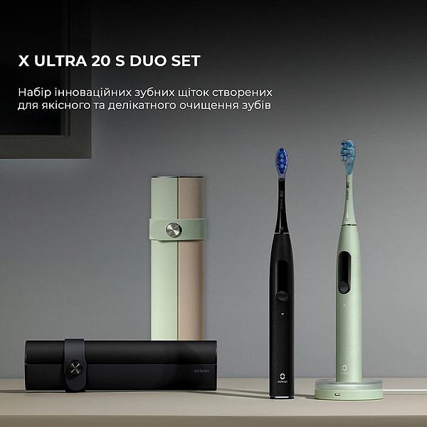 Фото - Зубна щітка електрична Oclean X Ultra 20 S Duo Set Green+Black (6970810557152)