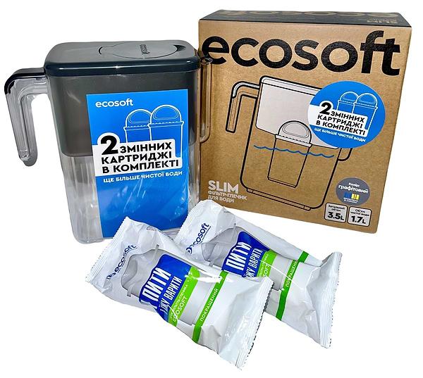 Фото - Фильтр-кувшин Ecosoft Slim графтовый + 2 картриджа Фото - Фильтр-кувшин Ecosoft Slim графтовый + 2 картриджа