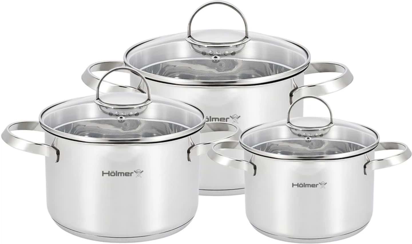 Набір каструль Holmer Dynamic 6 пр. кастрюля 2 л/2,8 л/3,8 л 3 кришки (CS-5651-SSD)