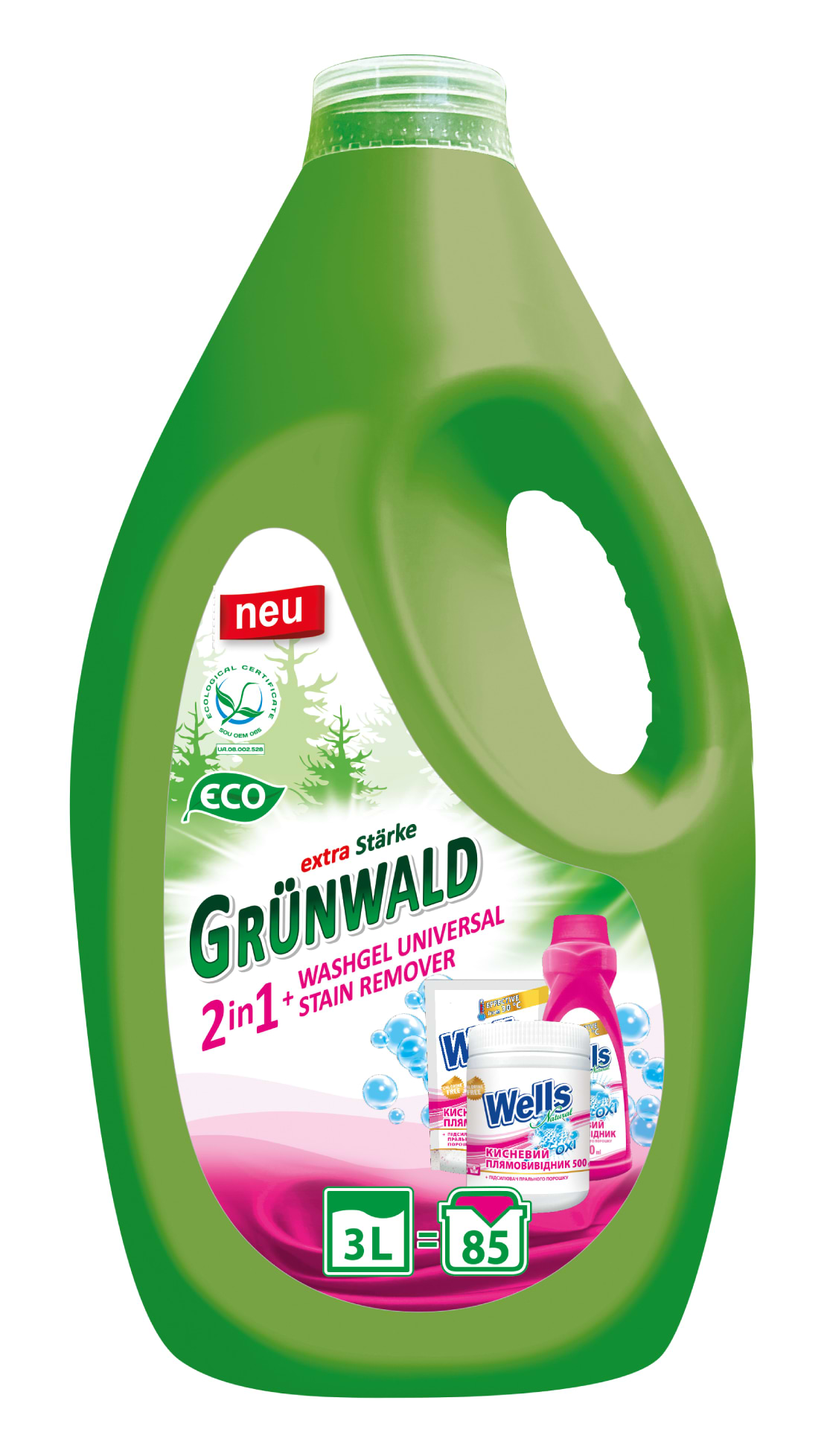 Гель для прання GRUNWALD для кольорових та білих тканин 2in1, 3 л