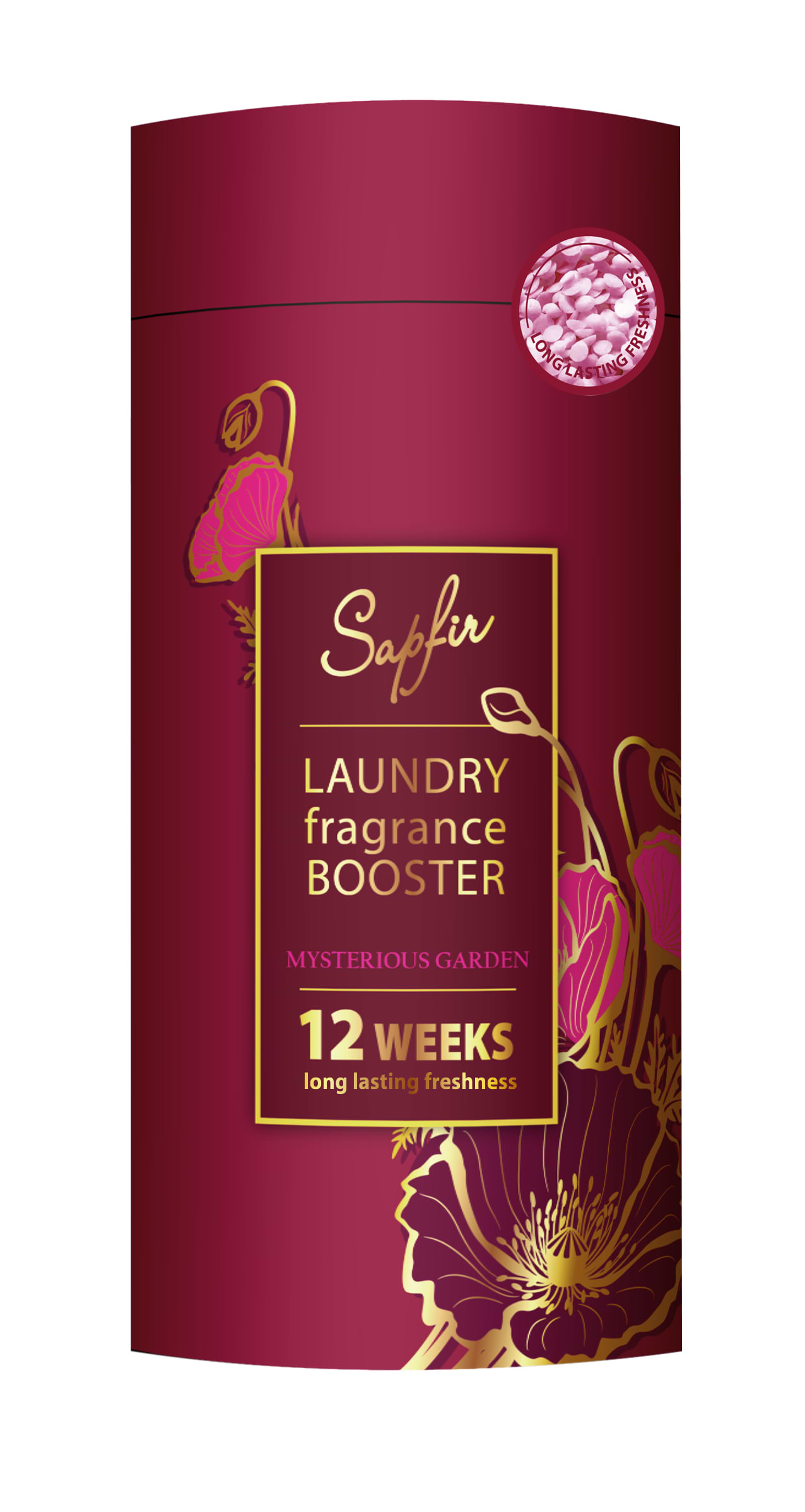 Ополаскиватель для белья SAPFIR GOLD, парфюмированый в гранулах Mysterious Garden, 210 г