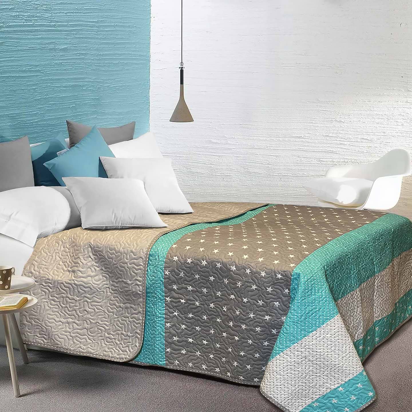 Покривало двоспальне Zastelli двостороннє Зоряне Сяйво Star Dots сірий 200х210 см (20304)