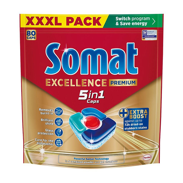 Фото - Таблетка для посудомоечной машины Somat Экселенс 5-в-1, 80 шт.