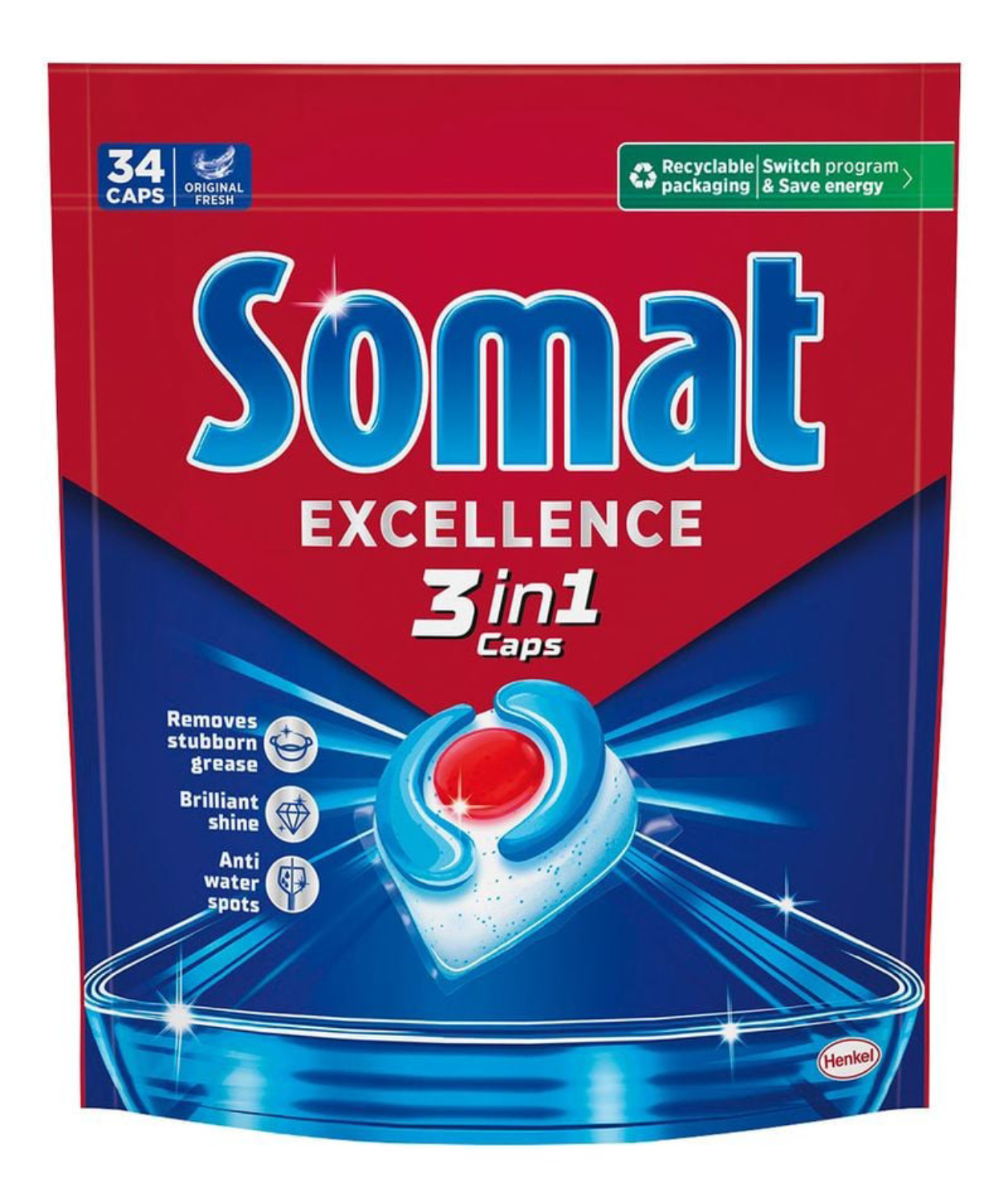 Таблетка для посудомоечной машины Somat Экселенс 3-в-1, 34 шт.