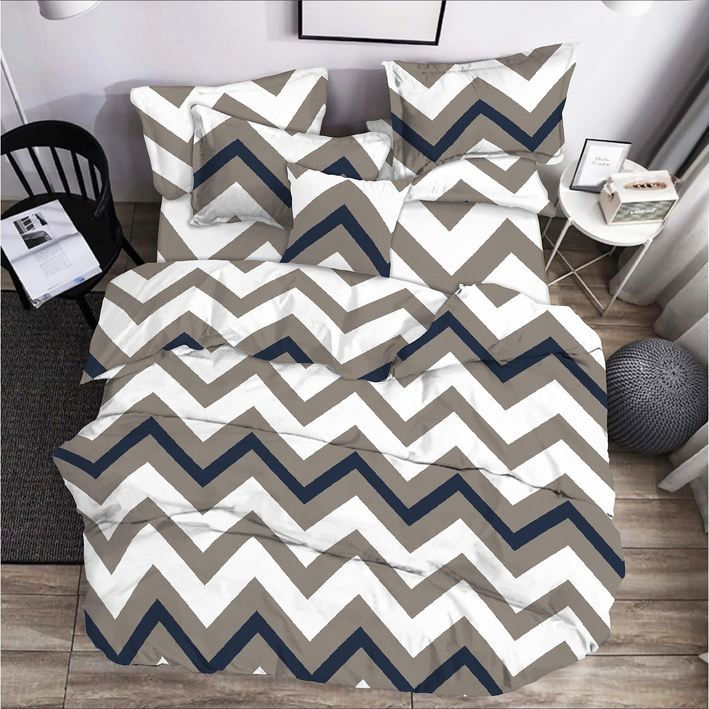 Комплект постельного белья Zastelli ZIGZAG серо-синий бязь 2х145х210 Разноцветный (20443)