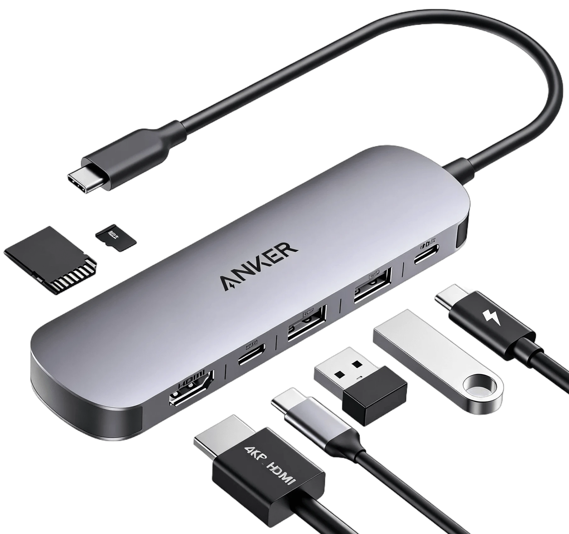 Хаб USB Anker Nano USB-C Hub 7-in-1, PD in 100W, 4K HDMI, 2xUSB-A, USB-C, SD Black (A83D2HA1)