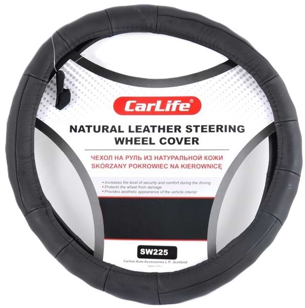 Чохол на кермо CarLife шкіряний чорний (SW225L)