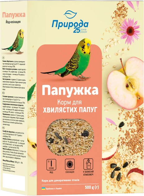 Корм для птахів Природа Папужка Йод ехінацея для хвилястих 500 г (4823082410842)