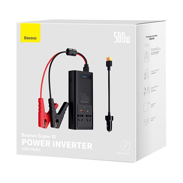 Фото - Інвертор автомобільний Baseus Super Si Power Inverter 500W 220V CN/EU Black (CGNB000101)