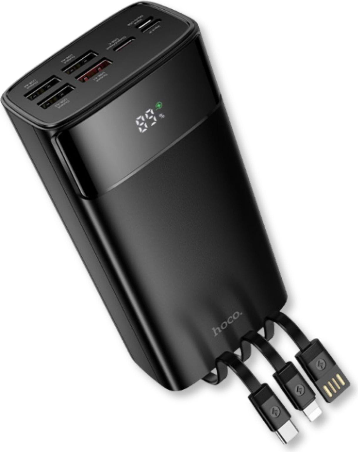 Батарея мобильная HOCO DB89B Element 22.5W + встроенные кабели + LED 30000 mAh Black (715032)