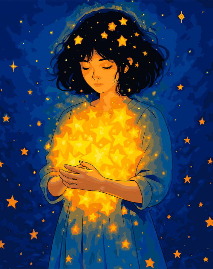 Фото - Картина по номерам Santi Девочка со звездами 40х50 см LED подсветка (956663)