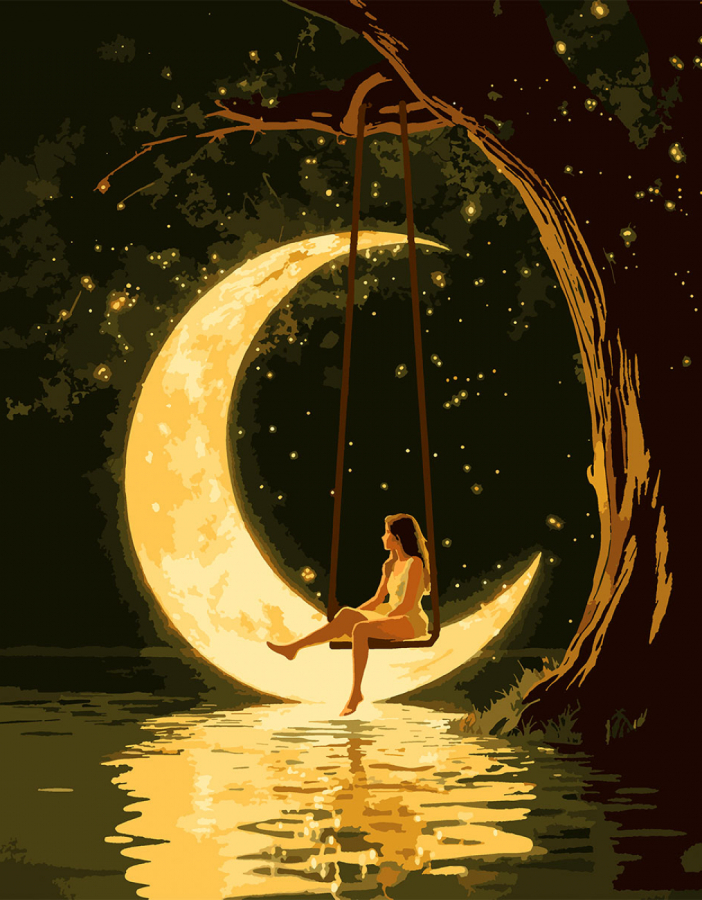 Картина по номерам Santi Девушка и луна 40х50 см LED подсветка (956667)