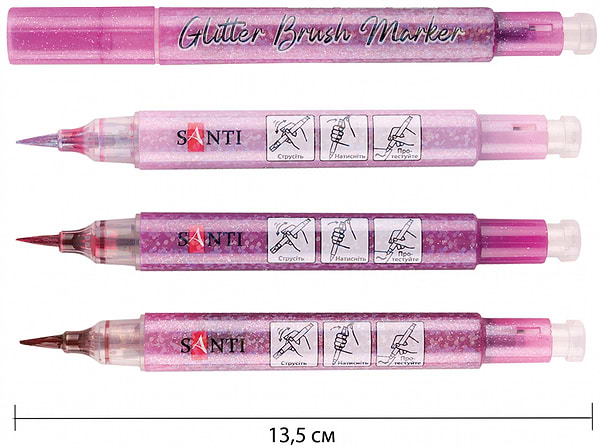 Фото - Набір маркерів Santi акварельних Glitter Brush відтінки рожевого 3 шт. (390773)