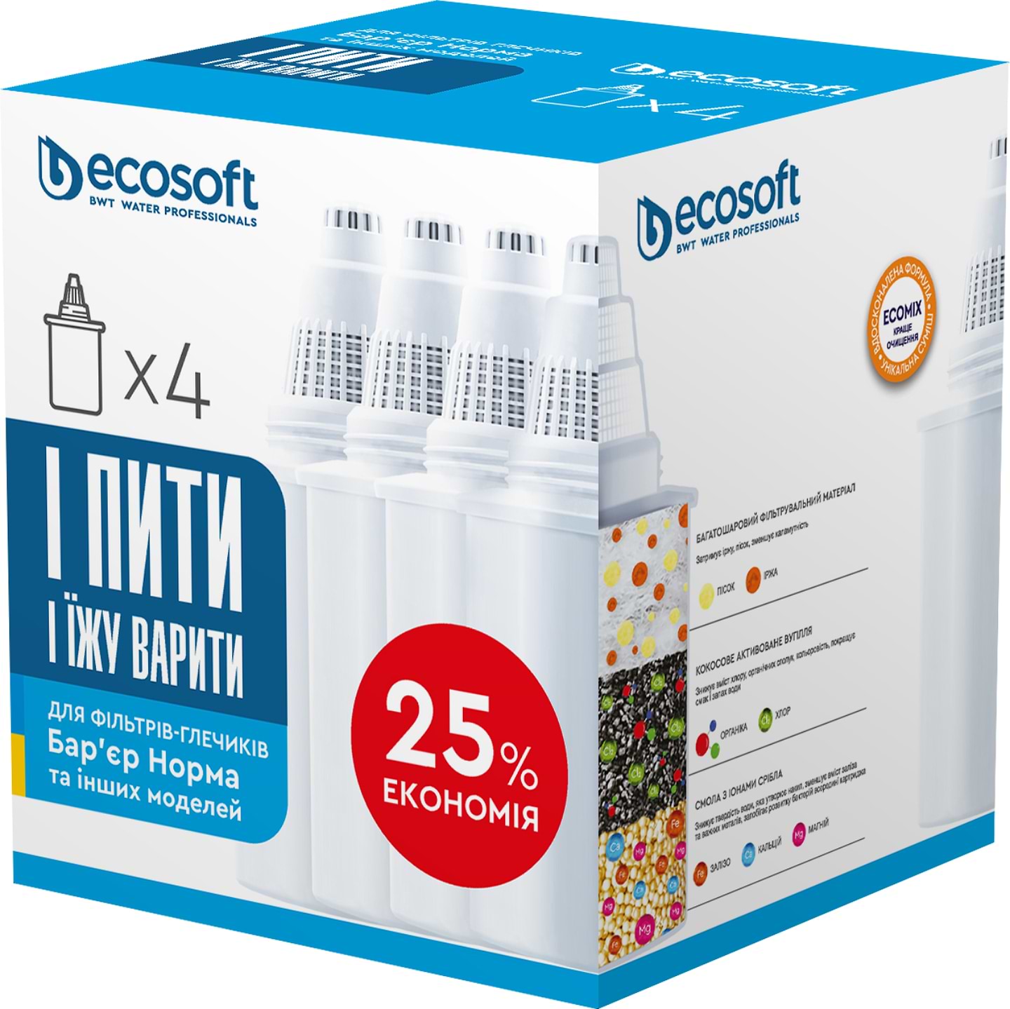 Уцінка - Картридж для фільтру-глечика Ecosoft до глечиків Бар'єр 4 шт