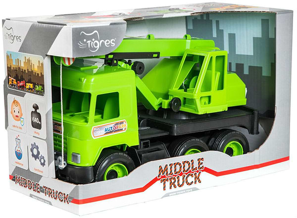 Фото - Базовий ігровий транспорт для малюка Tigres Авто Middle Truck кран Зелений (39483)