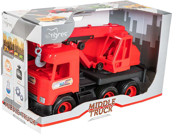Фото - Базовий ігровий транспорт для малюка Tigres Авто Middle Truck кран Червоний (39487)