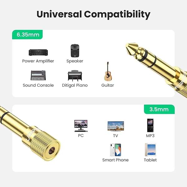 Фото - Перехідник аудіо UGREEN 6.3 mm Male to 3.5 mm Female Adapter (20503)
