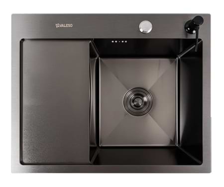 Фото - Мийка кухонна VALESO CM 58x48 R чорна PVD Handmade (круглий сифон 3,0/0,8)