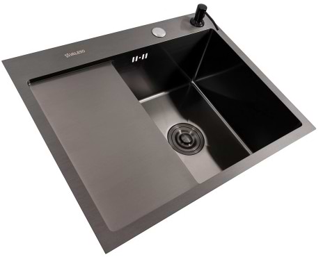 Фото - Мийка кухонна VALESO CM 58x48 R чорна PVD Handmade (круглий сифон 3,0/0,8)