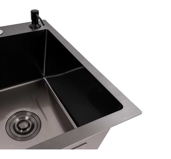 Фото - Мийка кухонна VALESO CM 58x48 R чорна PVD Handmade (круглий сифон 3,0/0,8)