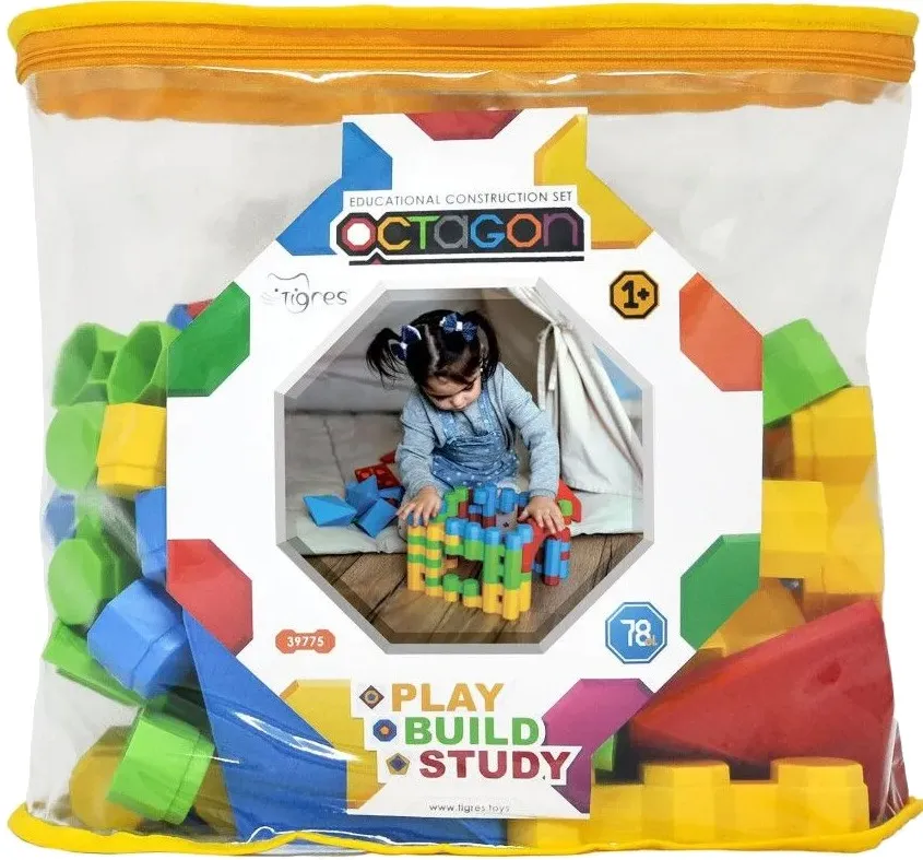 Пластиковий конструктор для малюків Tigres "Octagon" 78 ел. в сумці (39775) - Фото 1