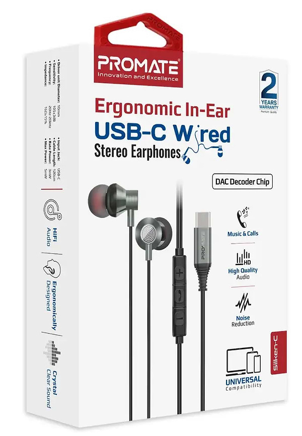 Фото - Навушники вкладиші дротові Promate silken-c.grey