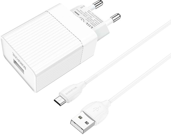 Фото - Мережевий зарядний пристрій BOROFONE BA47A QC3.0 3A + Micro-USB cable 18W White (6931474728302)
