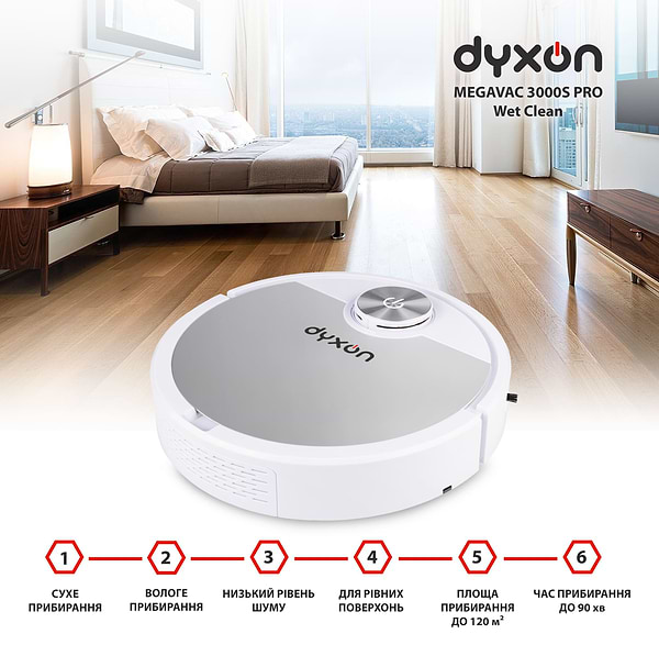 Фото - Робот-пилосос миючий Dyxon MEGAVAC 3000S PRO Wet Clean White-silver (DXNVCMGVC3000SWSL)