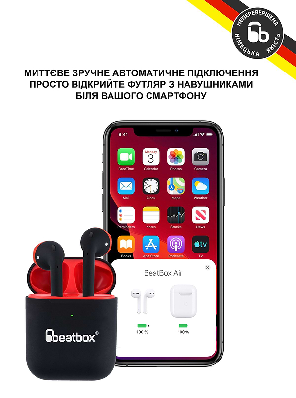 Фото - Навушники вкладиші бездротові TWS BeatBox PODS AIR 2 Wireless charging black-red (bbpair2wcbr)