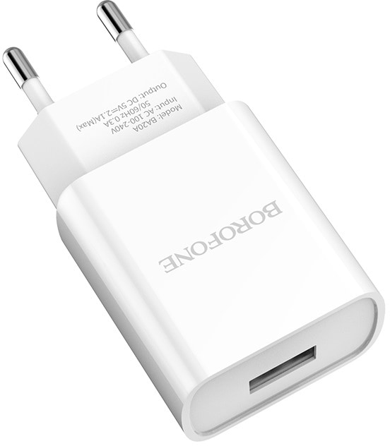 Мережевий зарядний пристрій BOROFONE BA20A Sharp single port charger 10.5W White (6931474700681)