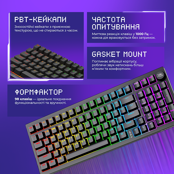 Фото - Клавіатура бездротова ігрова Proove Gaming Slicker Pro  (Ukraine Layout) Black/Purple (WKSLP0022416)