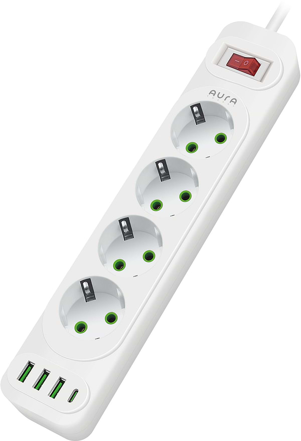 Фото - Сетевой фильтр Aura Energy 4+3 USB-A + USB-C (PD) 2M White (AUEMFP43PD2MW)