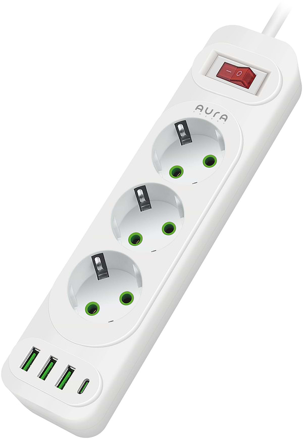 Фото - Сетевой фильтр Aura Energy 3+3 USB-A + USB-C (PD) 2M White (AUEMFP33PD2MW)