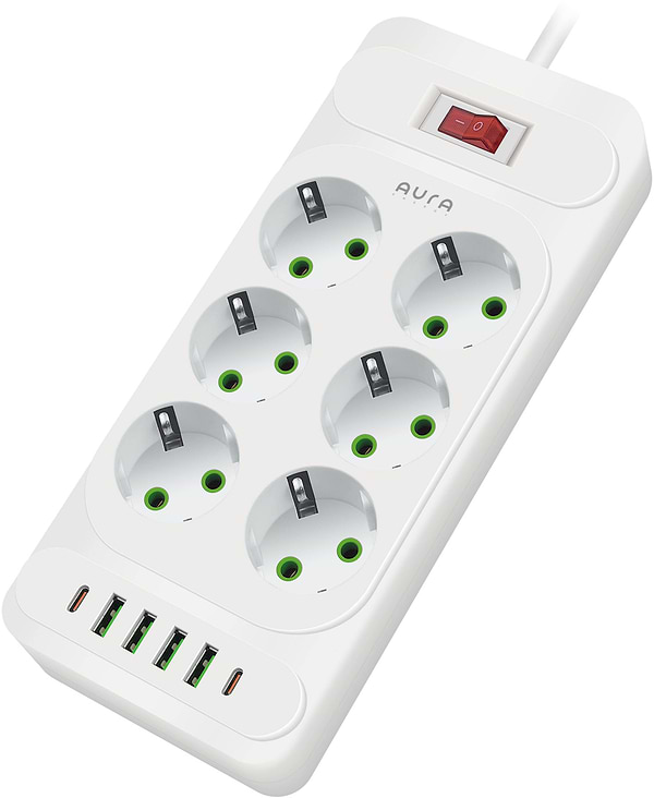 Фото - Сетевой фильтр Aura Energy 6+4 USB-A + 2 USB-C (PD) 2M White (AUEMFP64PD2MW)