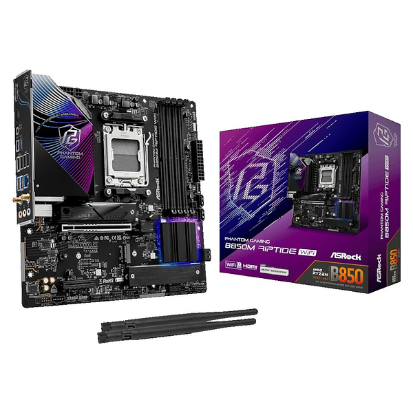 Фото - Материнська плата ASRock sAM5 AMD B850 4xDDR5 HDMI/DP 3xM .2 2.5GbE LAN mATX (B850M RIPTIDE WIFI)