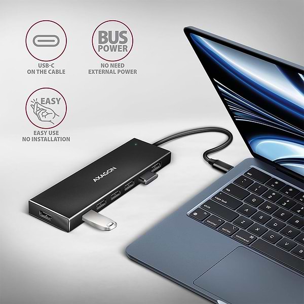 Фото - Хаб USB AXAGON HUE-F7C SuperSpeed USB-C FLAT CHARGING hub, cable 30cm USB-C, Black (HUE-F7C)