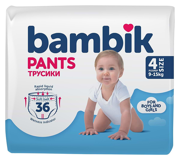 Фото - Одноразовые подгузники-трусики Bambik Размер 4 (9-15 кг), 36 шт. (43404700)