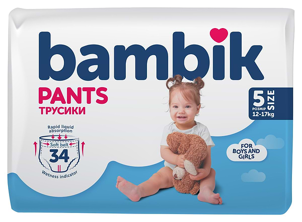 Фото - Одноразові підгузки-трусики Bambik Розмір 5 (12-17 кг), 34 шт. (43404800)