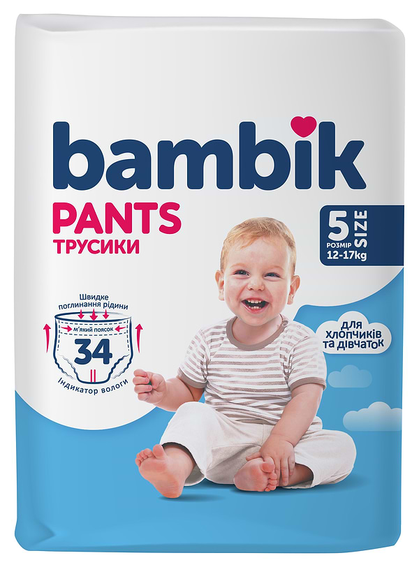 Фото - Одноразові підгузки-трусики Bambik Розмір 5 (12-17 кг), 34 шт. (43404800)