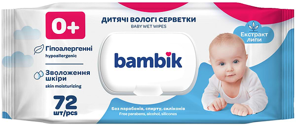 Фото - Влажные салфетки для грудничков Bambik с экстрактом липы с клапаном, 72 шт. (43406000)
