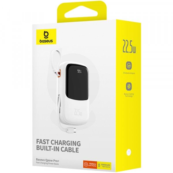 Фото - Батарея мобильная Baseus Qpow Pro+ 20000mAh 22,5W,1xLightning,1xUSB-A,1xType-C,with built-in USB-C Cable White (P10067103213-00)