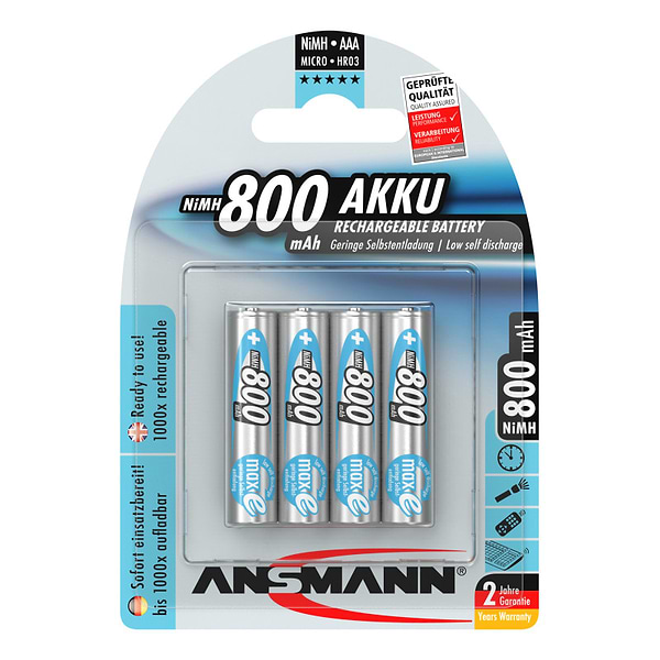 Фото - Аккумулятор тип AAA Ansmann AAA 4 X 800 mAh NiMH 1.2V maxE PREMIUM (5035042)