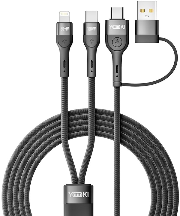 Фото - Кабель синхронізації даних YOKI UNIVERSE USB-A/Type-C to Type-C/Lightning 100W 1.2m Black (YK-UN91)