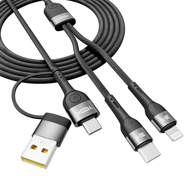 Фото - Кабель синхронізації даних YOKI UNIVERSE USB-A/Type-C to Type-C/Lightning 100W 1.2m Black (YK-UN91)